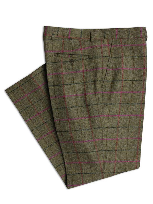 temperatuur vluchtelingen Waarschuwing Tweed Pantalon Groen Met Roze Ruit Yorkshire Tweed - Harris Tweed Shop