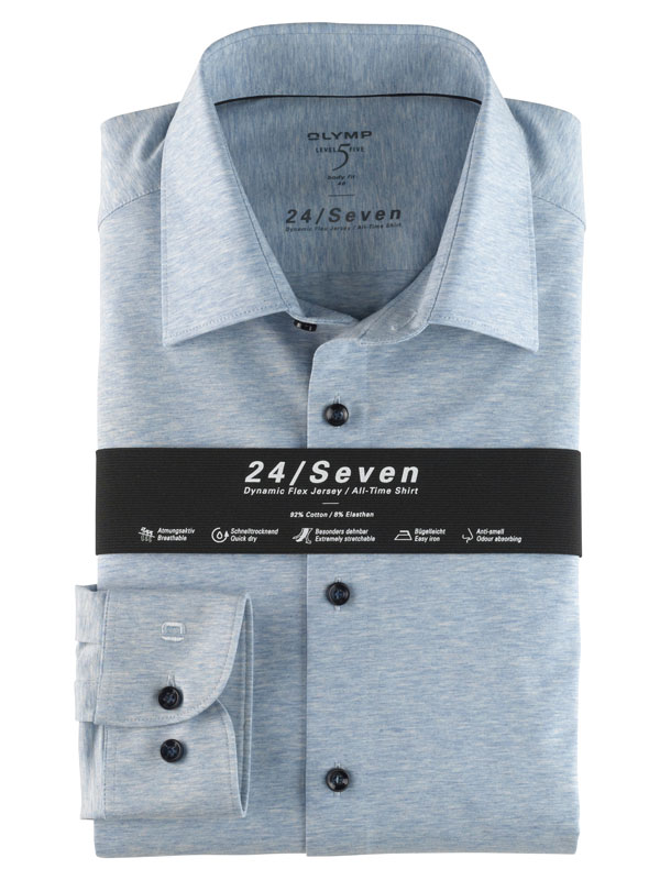OLYMP Level Five 24/Seven Body Fit, Zakelijke Overhemd, New York Kent, Bleu  - Harris Tweed Shop