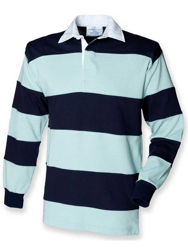 Leer ontwikkeling gewelddadig Classic Rugby Shirt, Aqua blauw gestreept - Harris Tweed Shop
