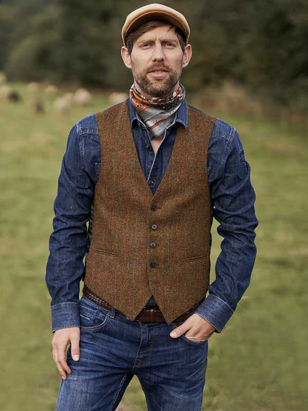 Harris Tweed Vestje Tailor Zonder Revers In Country Classic