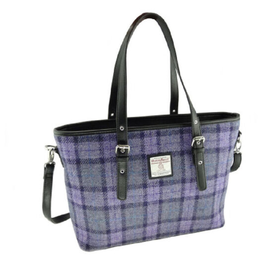 Harris Tweed 'Spey' Tote Bag in Bold Purple Check