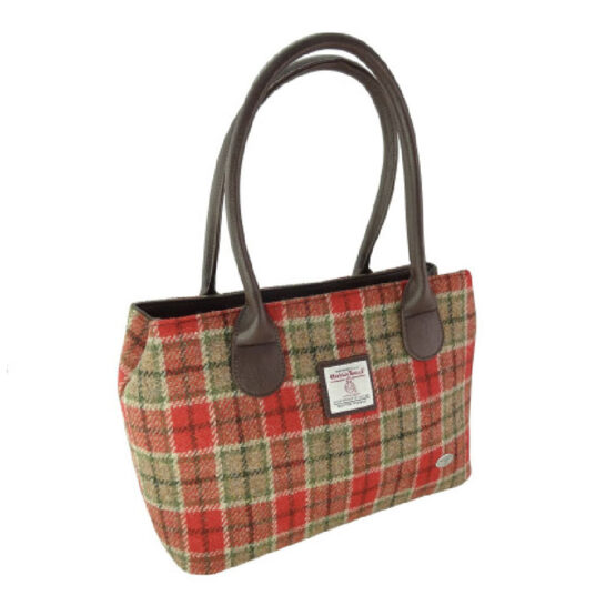 Harris Tweed 'Cassley' Classic Handbag in Red & Green Tartan