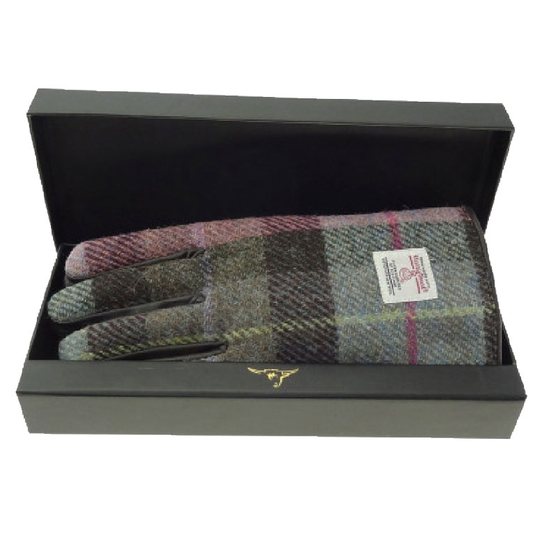 Ladies_Brown_Leather___Harris_Tweed_Gloves_Boxed_in_Muted_Green_and_Rose_Pink_Tartan