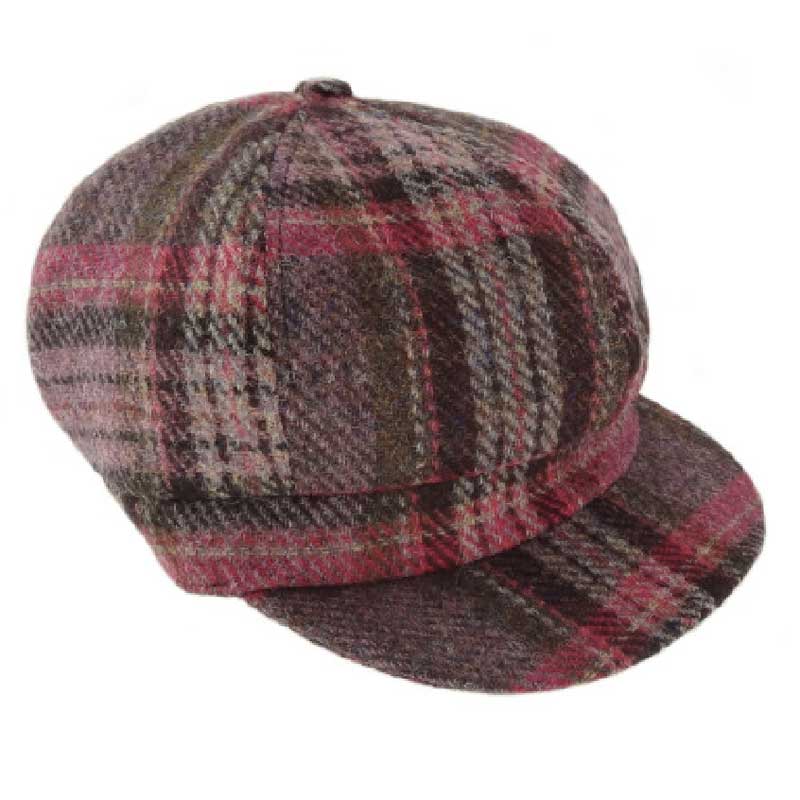 Harris_Tweed_One_Size_Ladies_Cap_in_Burgundy_and_Pink_Sterwart_Tartan