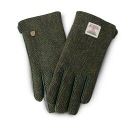 Ladies Harris Tweed Gloves Dark Green Herringbone