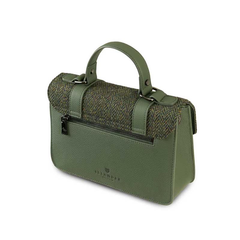 Harris Tweed Clutch, The Leather Medium Satchel, Islander, Dark Green Herringbone - Afbeelding 3