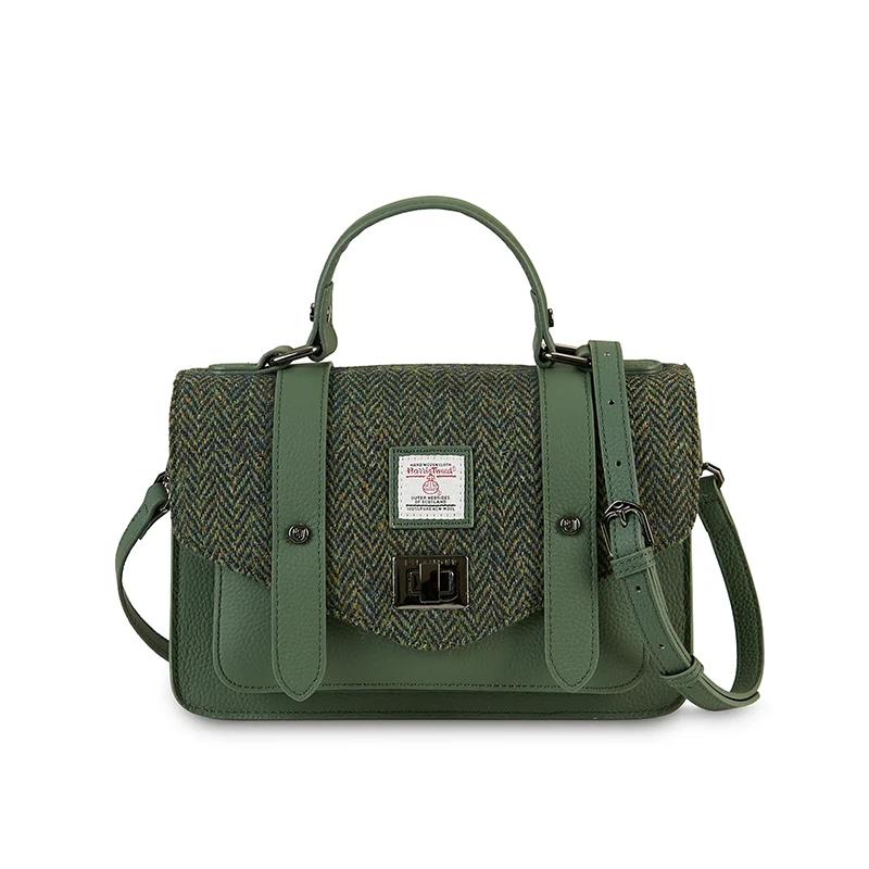 Harris_Tweed_Clutch__The_Leather_Mini_Satchel__Islander__Dark_Green_herringbone