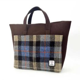 Harris Tweed Travel Messenger Bag In Blue/Brown Check
