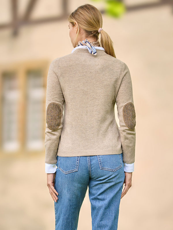 Merino Vest The Cardigan Met Harris Tweed Details In Taupe - Afbeelding 2