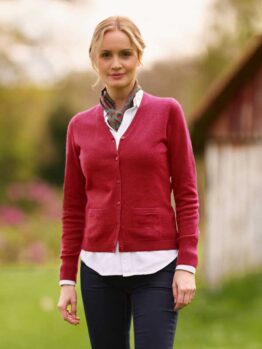 Merino Vest The Cardigan Met Harris Tweed Details In Red Dahlia