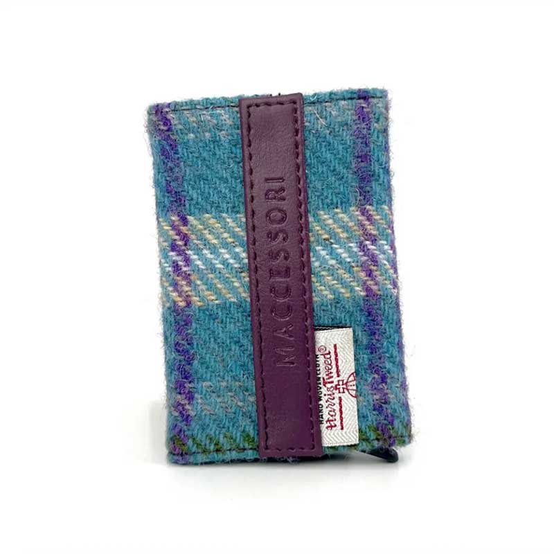 Harris Tweed Pop Up Card Holder In Green/Purple Plaid - Afbeelding 6