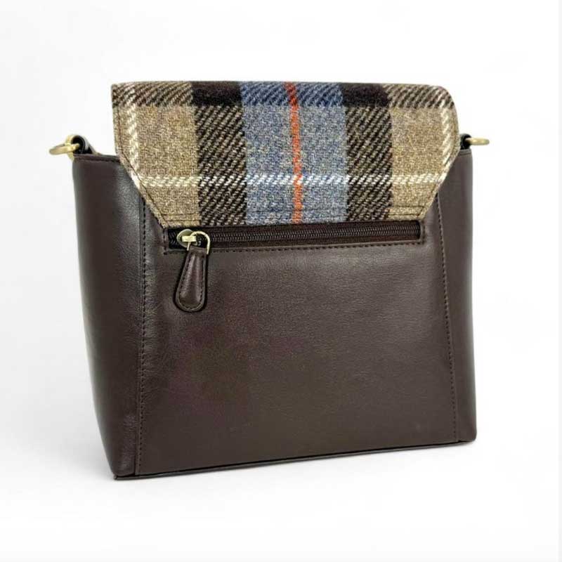 Harris Tweed Highland Messenger Bag In Blue/Brown Check - Afbeelding 3