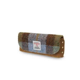 Harris Tweed Leather Glasses Case Chestnut-Blue Tartan