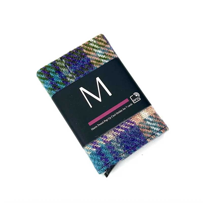 Harris Tweed Pop Up Card Holder In Green/Purple Plaid - Afbeelding 4