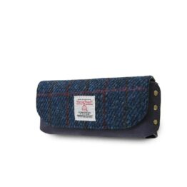 Harris Tweed Leather Glasses Case Navy Over-Check