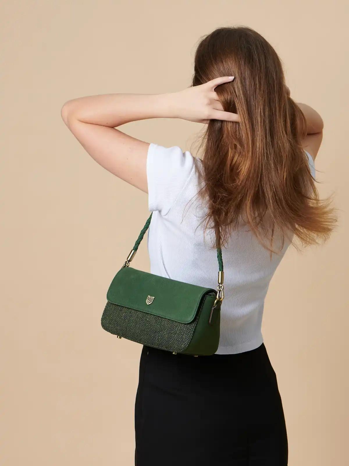 Harris Tweed Shoulder Bag, The Ellon, Islander, Dark Green Herringbone - Afbeelding 3