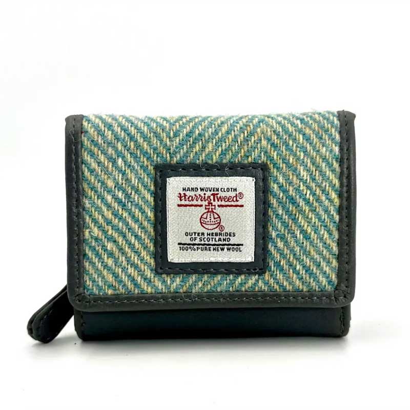 Harris_Tweed_Trifold_Purse_In_Turquoise_Herringbone