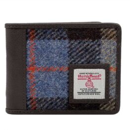 Harris Tweed Bifold Wallet In Blue Brown Check