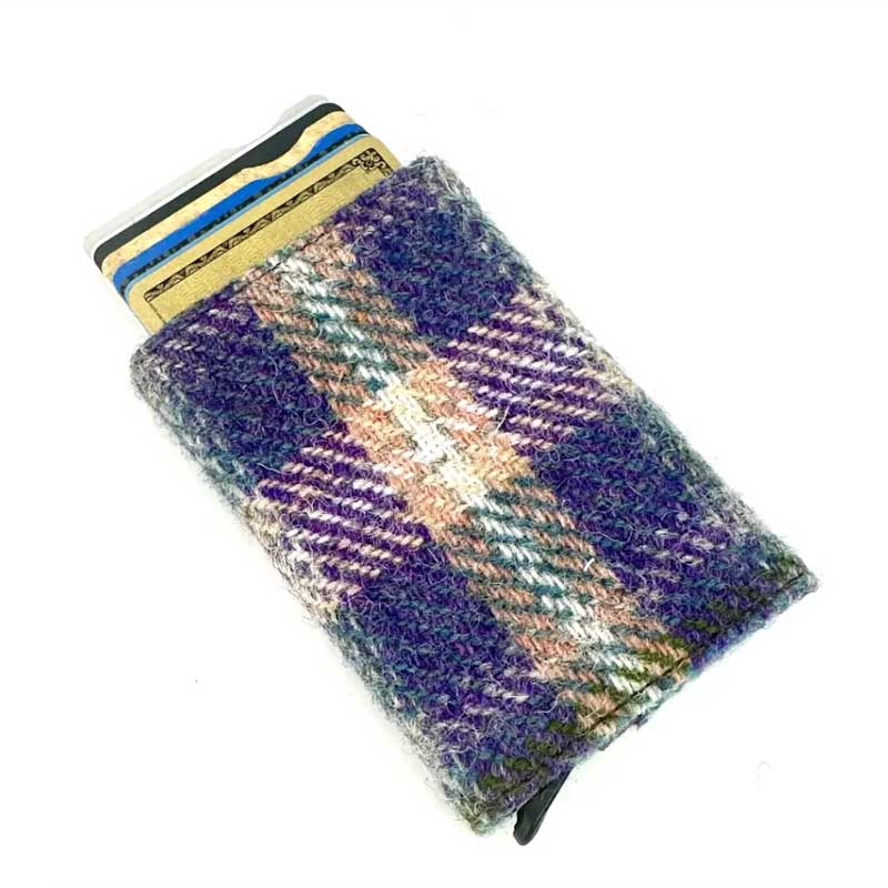 Harris_Tweed_Pop_Up_Card_Holder_In_Green_Purple_Plaid