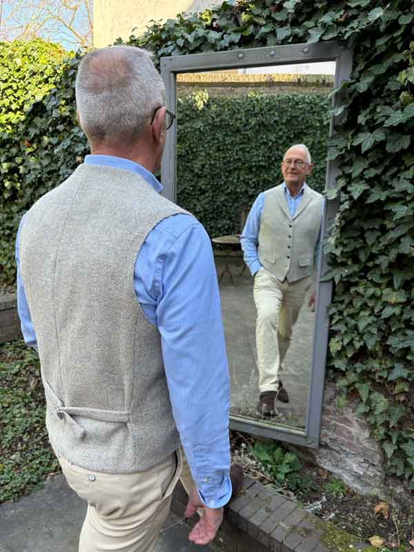 Harris Tweed Vestje Met Revers Wales in Cream Tweed - Afbeelding 4