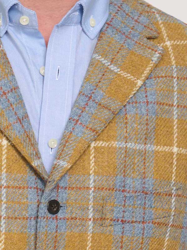 Harris Tweed Vestje "Wales" Met Revers In Amber Check - Afbeelding 4