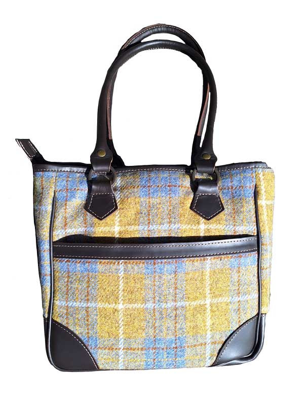 Harris Tweed Shire Long Handled Bag - Yellow Blue Check - Afbeelding 2