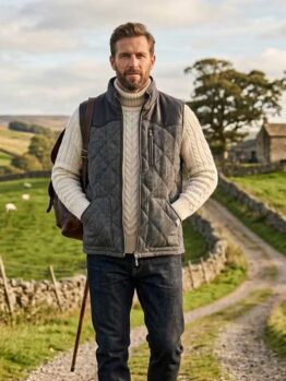 Harris Tweed Bodywarmer “Levi” Gevoerd Met Lederen Applicaties 686