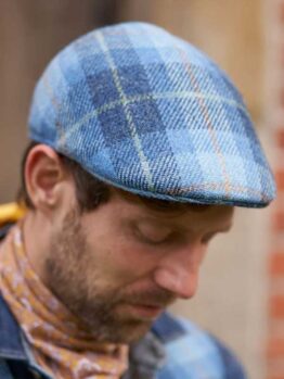 Harris Tweed Flat Cap Henry In Jeans Herringbone