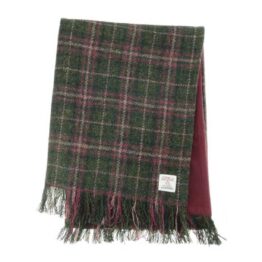 Harris Tweed Scarf In Dark Green & Plum Check