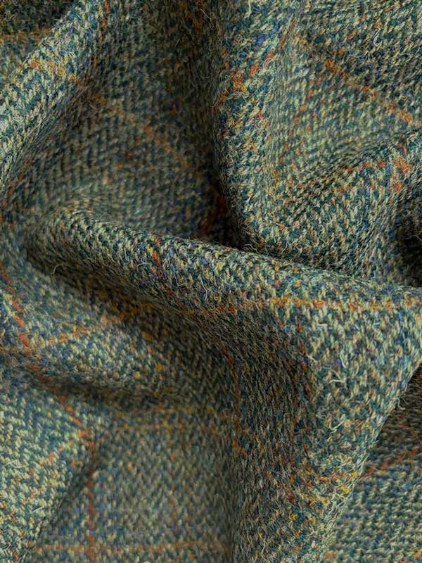 Harris Tweed Flat Cap Henry In Oliv-Blue Overcheck - Afbeelding 2
