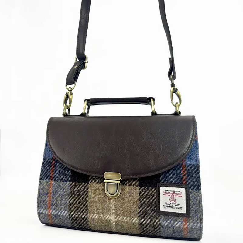 Harris Tweed Mini Day Bag In Blue/Brown Check - Afbeelding 6