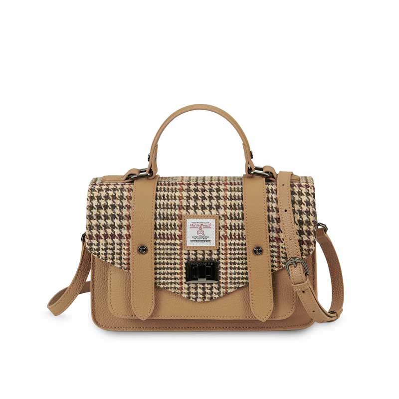 Harris Tweed Clutch, The Leather Medium Satchel, Islander, Beige Dogtooth - Afbeelding 7