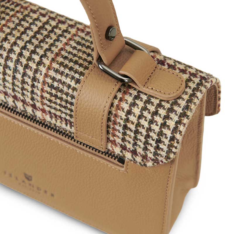 Harris Tweed Clutch, The Leather Medium Satchel, Islander, Beige Dogtooth - Afbeelding 6
