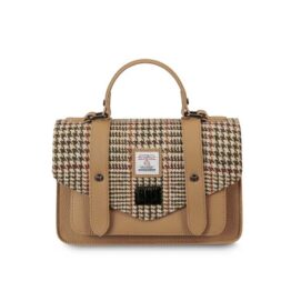 Harris Tweed Clutch, The Leather Medium Satchel, Islander, Beige Dogtooth