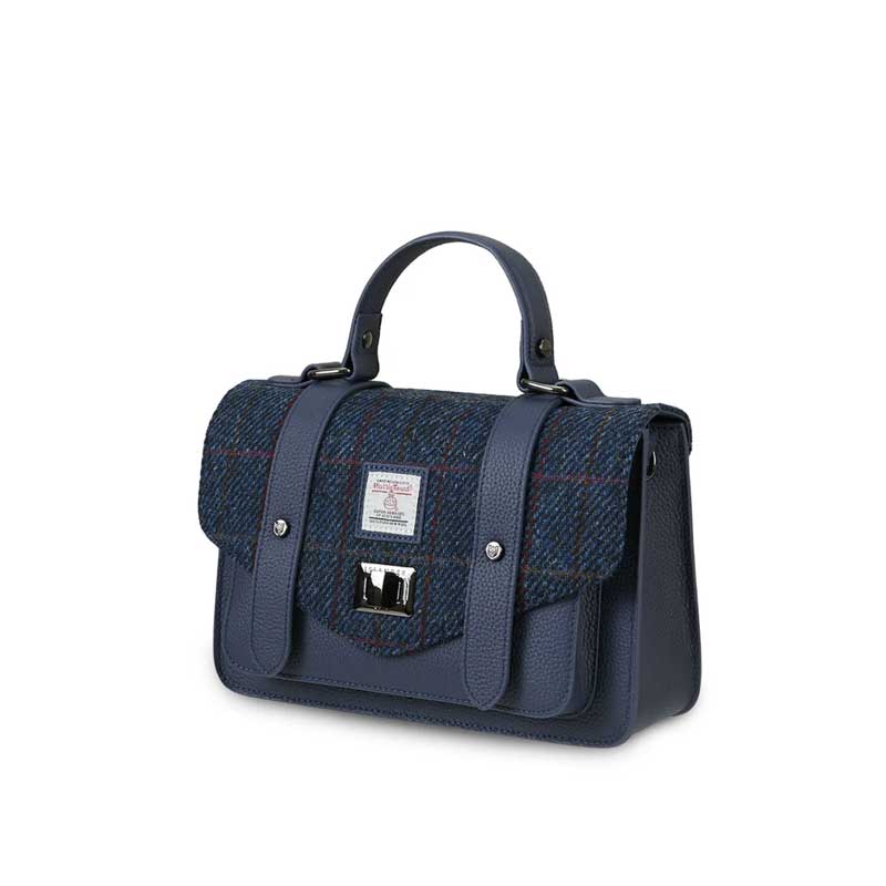 Harris Tweed Clutch, The Leather Medium Satchel, Islander, Navy Overcheck - Afbeelding 6