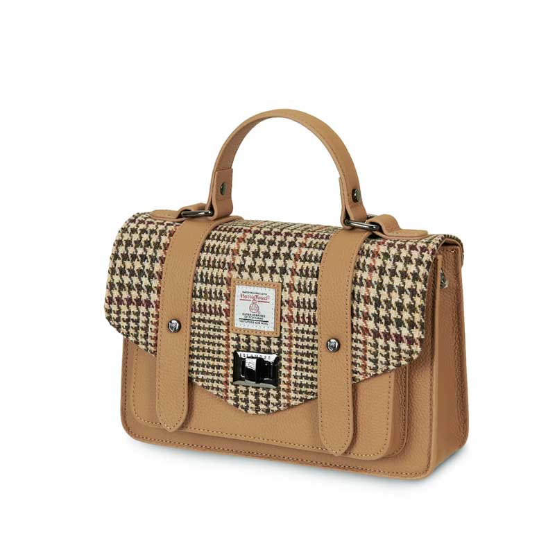 Harris Tweed Clutch, The Leather Medium Satchel, Islander, Beige Dogtooth - Afbeelding 2