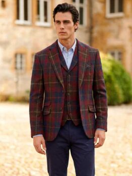 Harris Tweed Jacket "London" In Berry Check