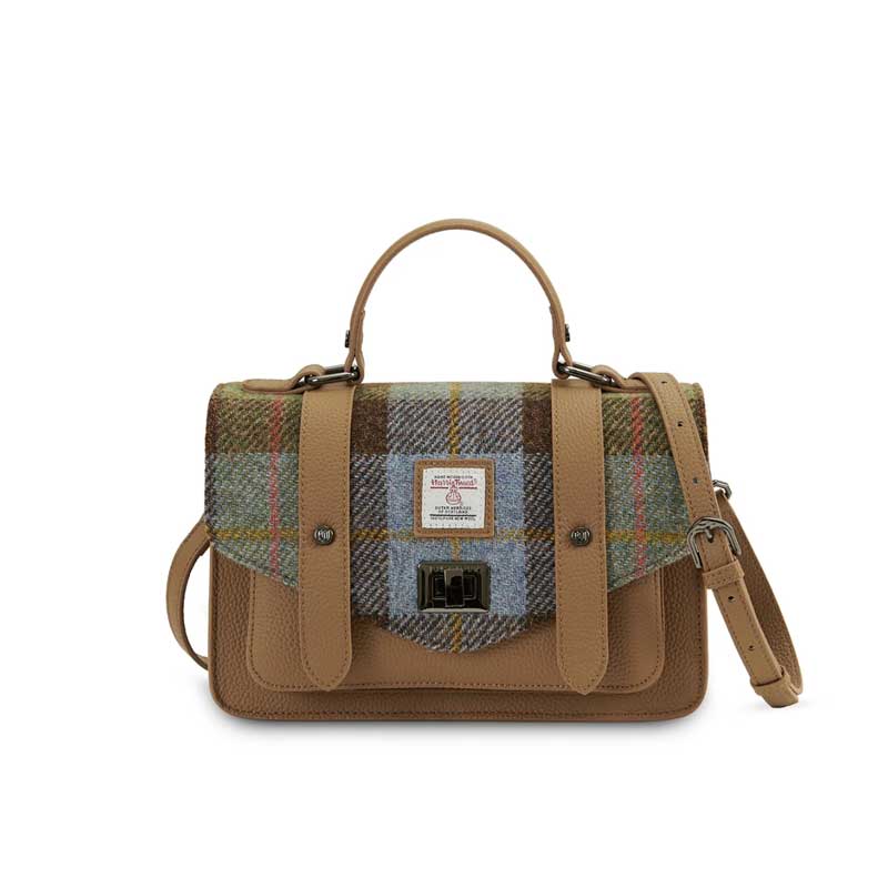 Harris Tweed Clutch, The Leather Medium Satchel, Islander, Chestnut Blue Tartan - Afbeelding 4