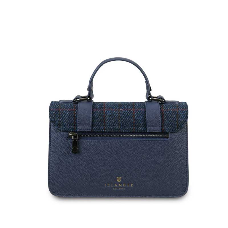 Harris Tweed Clutch, The Leather Medium Satchel, Islander, Navy Overcheck - Afbeelding 2