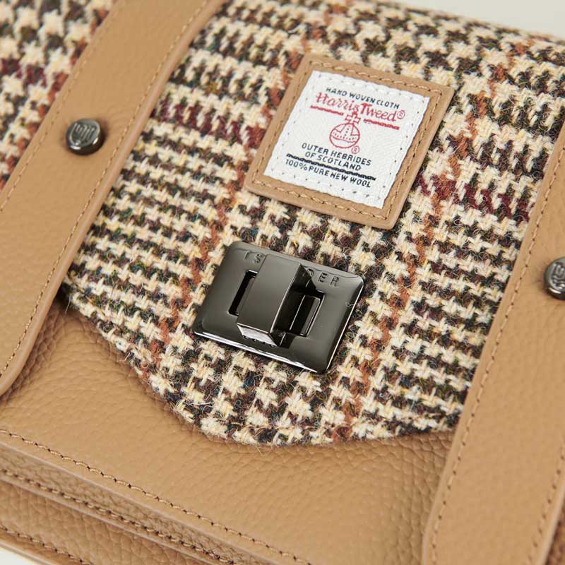 Harris Tweed Clutch, The Leather Medium Satchel, Islander, Beige Dogtooth - Afbeelding 5