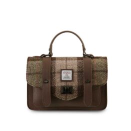 Harris Tweed Clutch, The Leather Medium Satchel, Islander, Chestnut Tartan