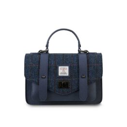 Harris Tweed Clutch, The Leather Medium Satchel, Islander, Navy Overcheck