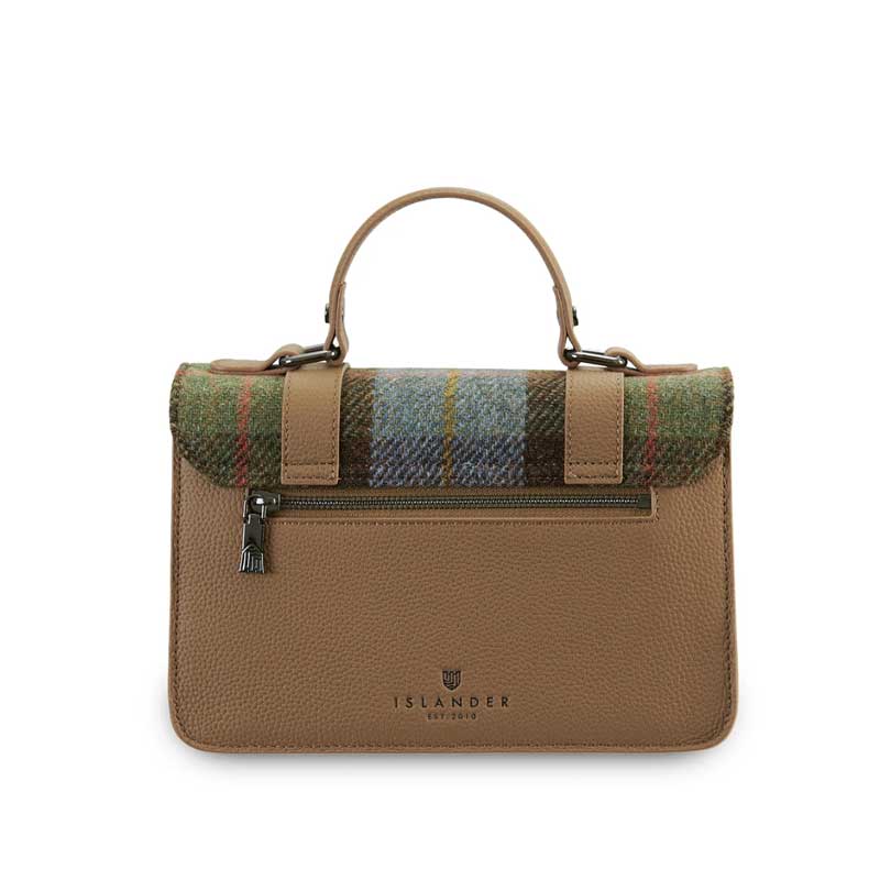 Harris Tweed Clutch, The Leather Medium Satchel, Islander, Chestnut Blue Tartan - Afbeelding 3
