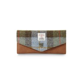 Harris Tweed Portemonnee, The Large Clasp, Chestnut Blue Tartan