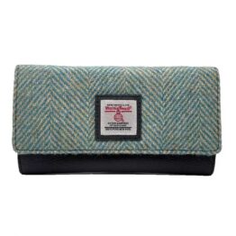 Harris Tweed Ladies Envelope Purse In Turquoise Herringbone