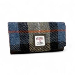 Harris Tweed Ladies Envelope Purse In Blue/Brown Check