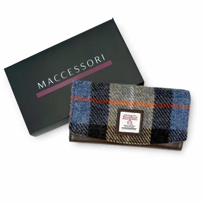 Harris Tweed Ladies Envelope Purse In Blue/Brown Check - Afbeelding 5