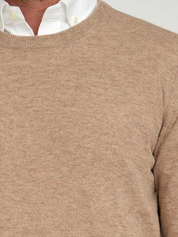 Pullover Lambswool "Jordan" Met Harris Tweed Details In Taupe - Afbeelding 4