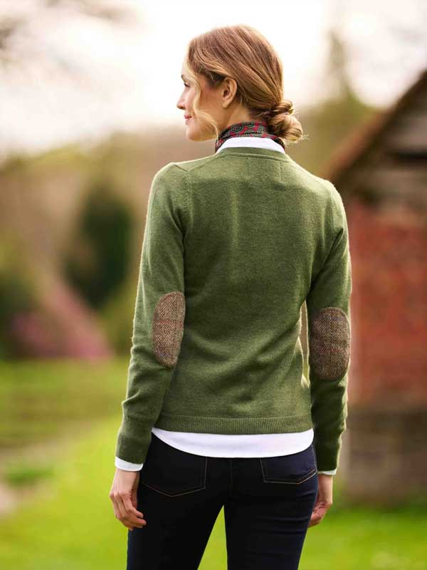 Merino Vest Mara The Cardigan Met Harris Tweed Details In Racing Green - Afbeelding 2