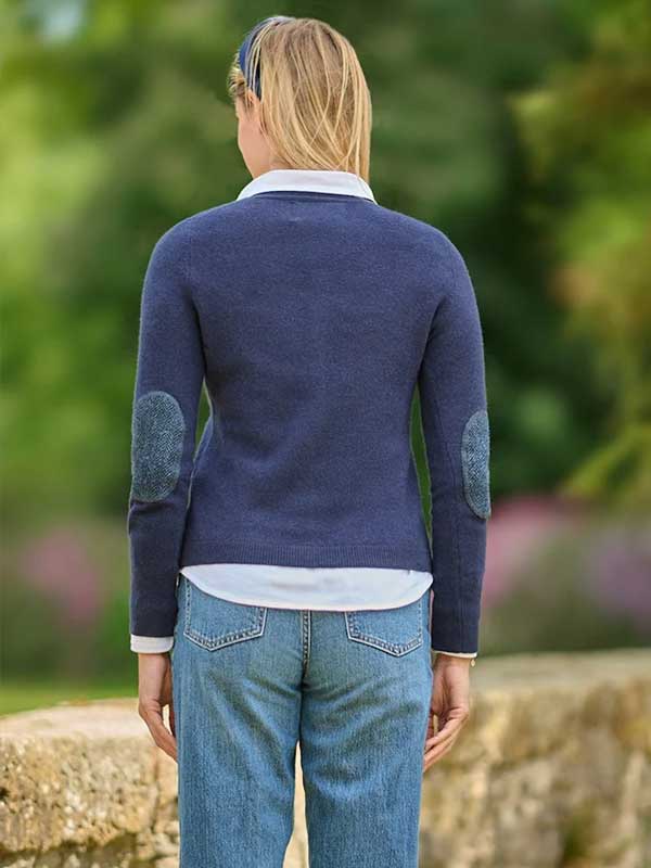 Merino Vest Mara The Cardigan Met Harris Tweed Details In Navy - Afbeelding 2